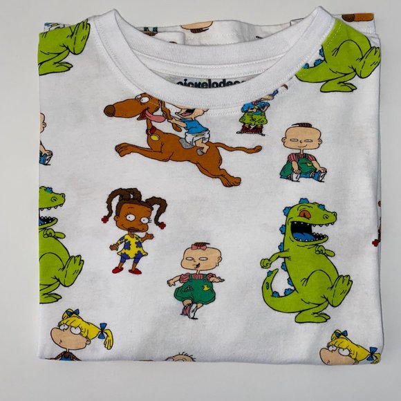 Rugrats Nickelodeon White Graphic All Over Cropped Crop Shirt 90s Womens Small - Picture 14 of 14